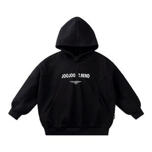 jojo童装男女童加绒连帽卫衣中大童保暖新款个性宽松潮牌上衣酷