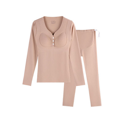 慕倩哺乳秋衣秋裤套装秋冬保暖带胸垫孕妇内衣孕期产后喂奶月子服