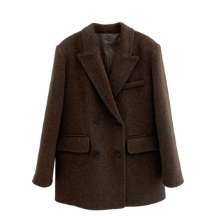 牦牛绒西服双面羊毛大衣女短款25新款秋冬双排扣长袖休闲毛呢外套