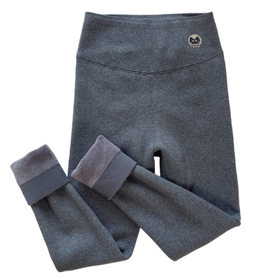 秋冬竖条纹高腰纯棉羊羔绒打底裤