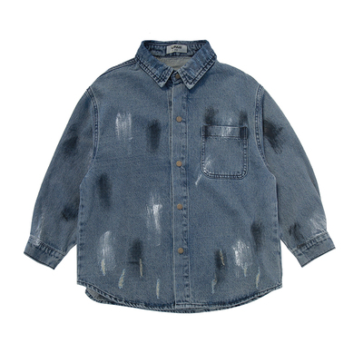 啦芙莱童装儿童做旧漆点百搭衬衫外套25秋季新品男童翻领衬衣6619