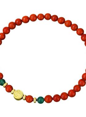 天然红玛瑙手串本命年福牌手链高级感红色手串珠转运珠子情侣饰品