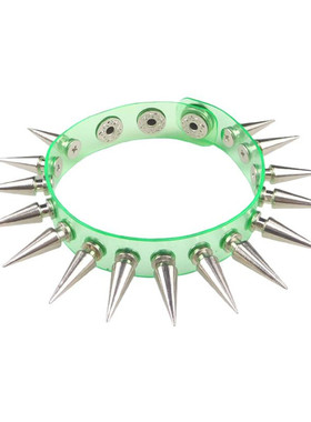 银色细长尖刺铆钉软塑料朋克手链