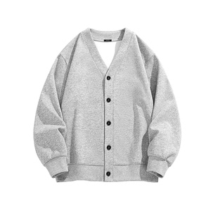 名创优品灰色毛衣男士秋季长袖V领慵懒风青少年卫衣针织开衫外套Y