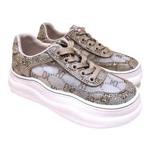 米诗思2026夏季新款真皮女鞋厚底单鞋超轻水钻鞋透气网洋气休闲鞋