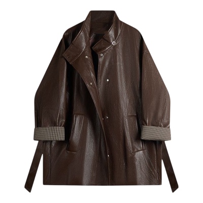 胖MM大码慵懒风宽松皮衣外套女潮