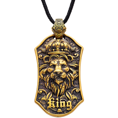 狮子皇冠男款纯金吊坠王者风范