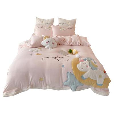 加厚卡通独角兽保暖牛奶绒四件套