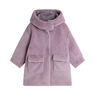 沫沫家童装冬装女童上衣2026秋冬季新款儿童洋气立领连帽毛绒外套