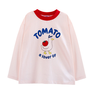 ILOVEJ韩国童装春秋男童女童长袖T恤纯棉西红柿印花上衣/JWFTO42