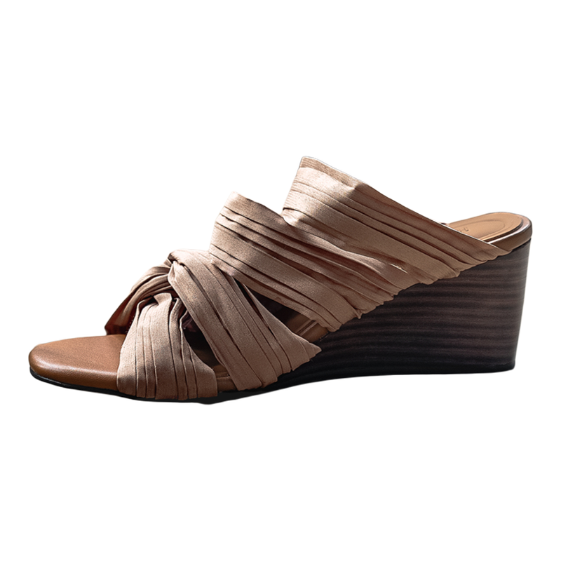 丝绸纽结坡跟凉鞋女夏外穿凉拖鞋