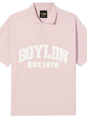 BOYLONDON夏情侣款T恤学院风奶油印花粉色短袖POLO衫N01088