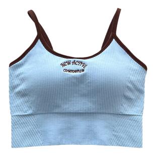 瑜伽辣妹撞色运动吊带背心女瑜伽带垫细肩带文胸健身训练户外内衣