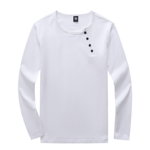 美式复古亨利衫长袖t恤男纯棉修身紧身欧美潮流亨利领打底衫秋季