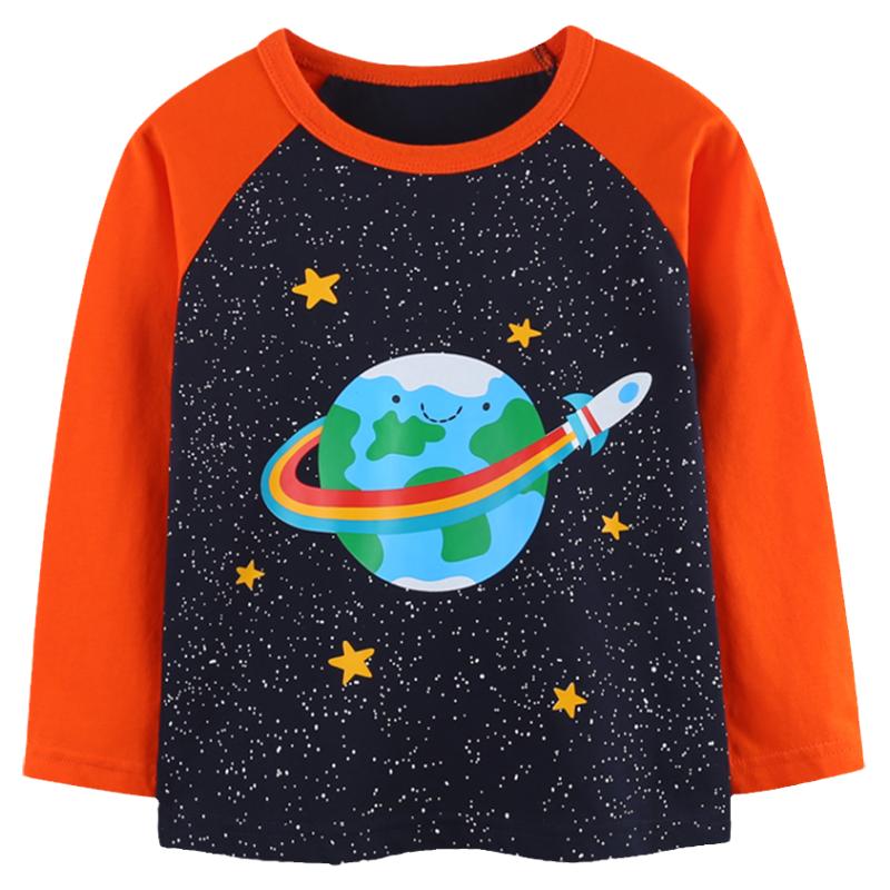 火箭儿童长袖T恤薄款纯棉地球外星人卡通夜光男童外穿初秋上衣酷