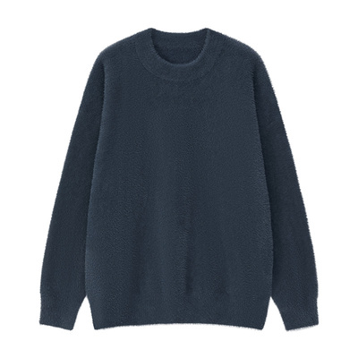 雾撞山野日系复古毛茸茸毛衣男加厚保暖秋冬简约基础针织衫外套女