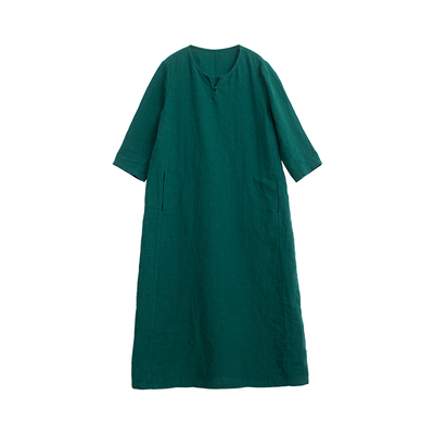 忘城H1210座/人生缓缓/夏福利款法国进口14支亚麻中式禅意连衣裙