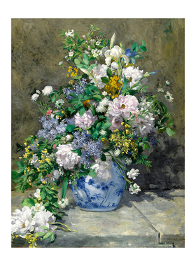 雷诺阿-春之花束 客厅玄关画走道画芯竖版美式装饰画卧室油画壁画