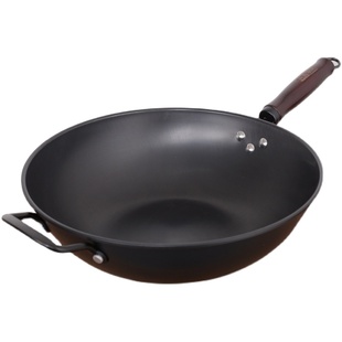 中康铁锅炒菜锅高纯极铁炒锅家用老式圆底锅轻便无涂层少油烟燃气
