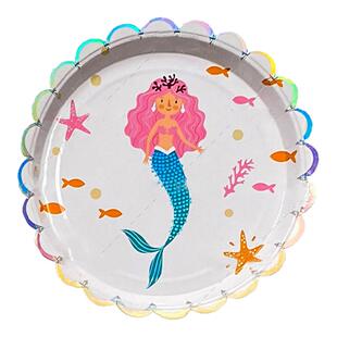 美人鱼主题派对儿童生日一次性蛋糕餐具ins野餐纸盘碟子加厚纸杯