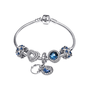 [情人节礼物]Pandora潘多拉闪耀星河手链套装深蓝色星月送女友