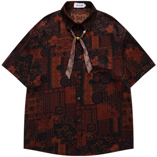From Mars Exotic patchwork all-matching short-sleeved shirt