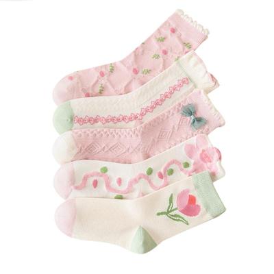 棉奇熊女童袜子精梳棉无骨中筒