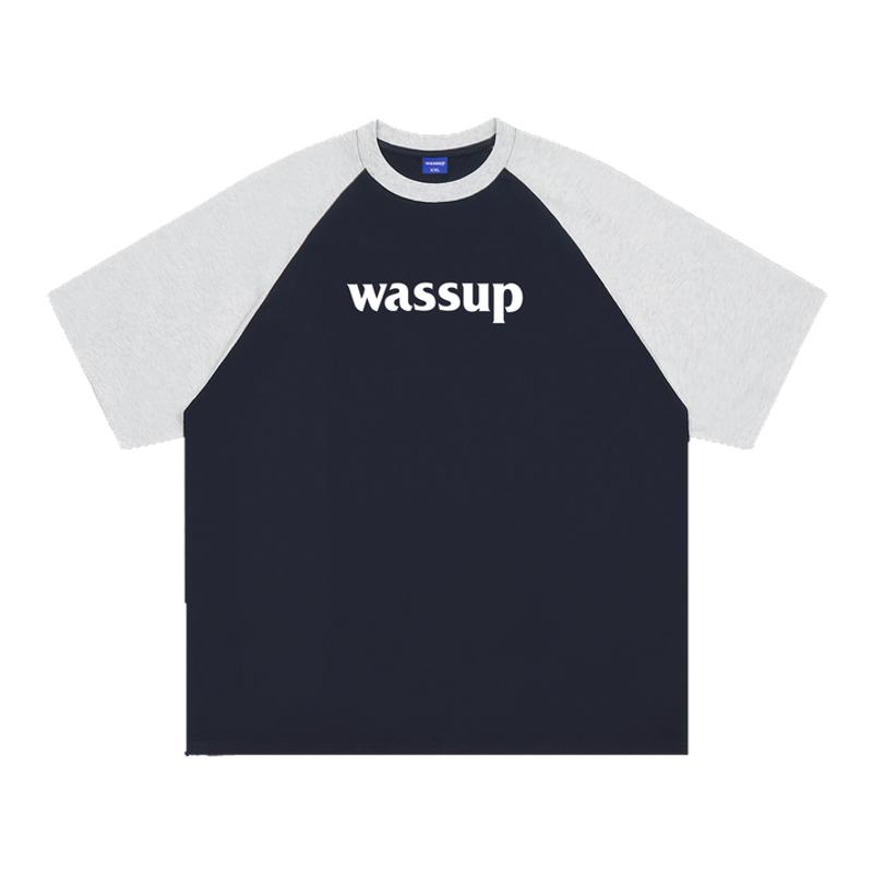 WASSUP潮牌撞色插肩袖T恤短袖男