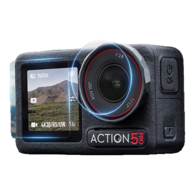 米丢适用大疆action5pro/4/3高清钢化膜大疆pocket3钢化膜action5pro/4/3屏幕钢保护膜action5pro镜头保护膜