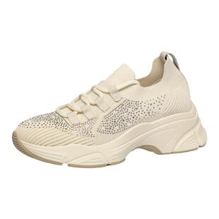 金利来女鞋春夏透气飞织烫钻软底跑步鞋白色百搭厚底休闲运动鞋女