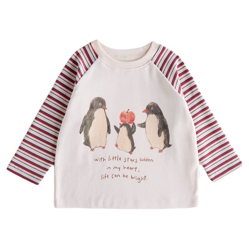 【新品】OAK FAMILY男童女童长袖T恤秋季拼接条纹卫衣上衣