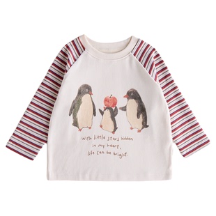 【新品】OAK FAMILY男童女童长袖T恤秋季拼接条纹卫衣上衣