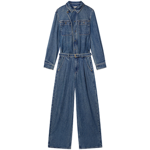 Miss Sixty2025秋季新款莱赛尔牛仔连体裤女配腰带复古工装直筒裤