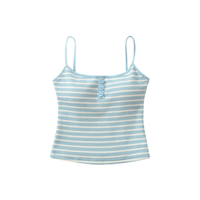 性感短款露脐带胸垫条纹吊带背心