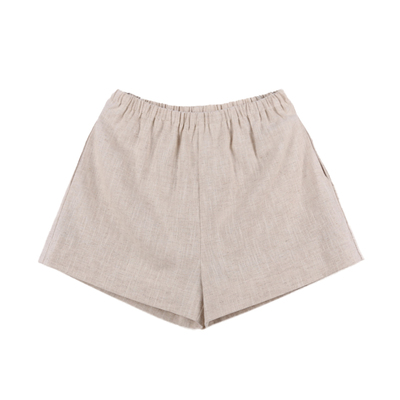 杏粉色亚麻A字阔腿短裤