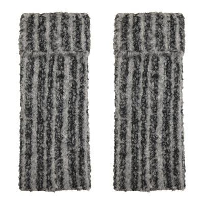 灰色加厚保暖拼接渐变条纹腿套女