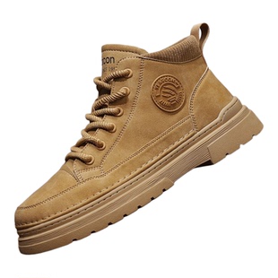 意尔康男鞋2026新款男士马丁靴春秋冬季加绒百搭英伦风中帮大黄靴