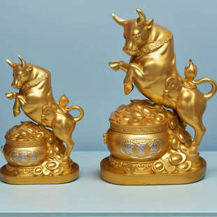 聚宝盆聚财金牛摆件客厅办公室招财牛桌面摆件金牛装 饰品仿铜牛