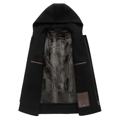 皮尔卡丹连帽纯羊毛大衣男款休闲