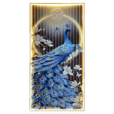灯光客厅玄关装饰画孔雀新中式