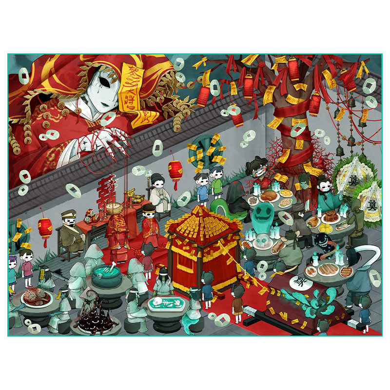 中式婚礼造景贴纸微恐拼贴贴画