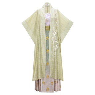 花朝记|溪客|宋制汉服仿长干寺背心百迭裙绣花印金绿色传统春夏