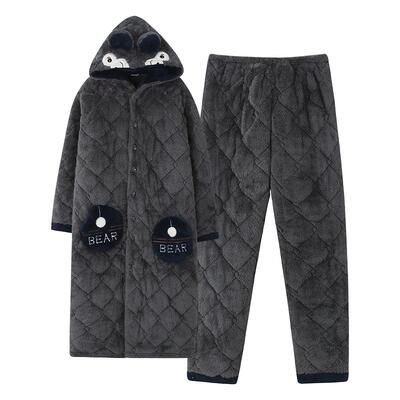 芬腾正品冬季珊瑚绒夹棉袄男睡衣