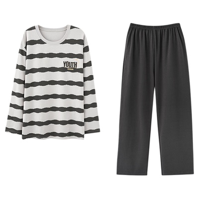 【100%纯棉睡衣男士套装可外穿】