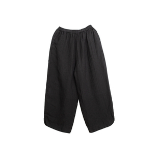 忘城N830座/暮色将至/秋新款14支砂洗亚麻黑色宽松显瘦镰刀裤裤子