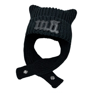 y2k暗黑可爱猫耳朵围脖一体护耳帽女秋冬户外骑车保暖手工毛线帽