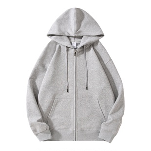 2025秋纯色百搭低饱和度宽松外穿开衫男士连帽卫衣男外套连帽保暖