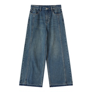 芭依璐2026春装新款牛仔裤显瘦通勤百搭直筒显瘦复古长裤阔腿裤