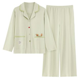 韩版春秋季女睡衣长袖薄款甜美可爱长绒棉家居服开衫裤袋新款套装