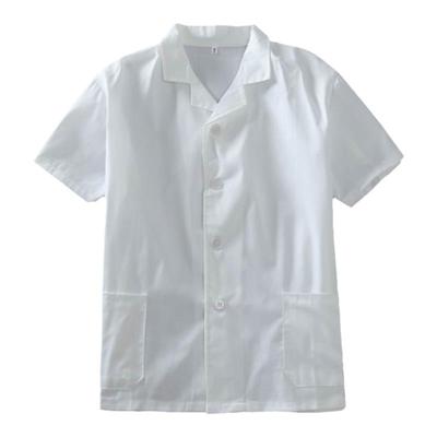 厨师服夏季薄款的确良短袖白大挂白色翻领后厨幼儿园食品厂工作服